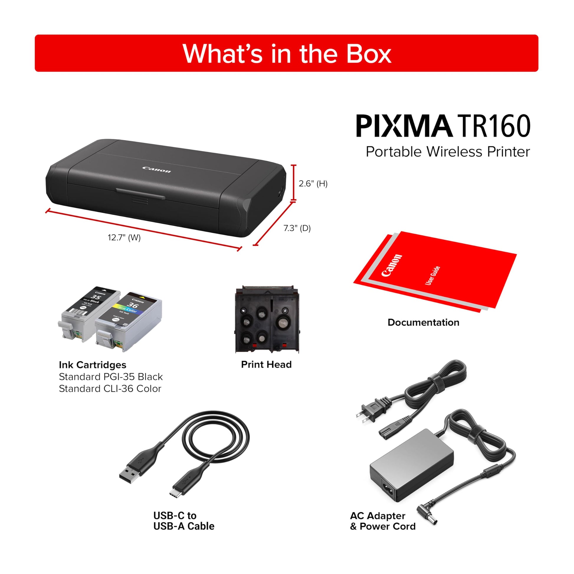 Canon PIXMA TR160 Impresora portátil inalámbrica, Bandeja de Papel de 50 Hojas y visualización de 1.44"