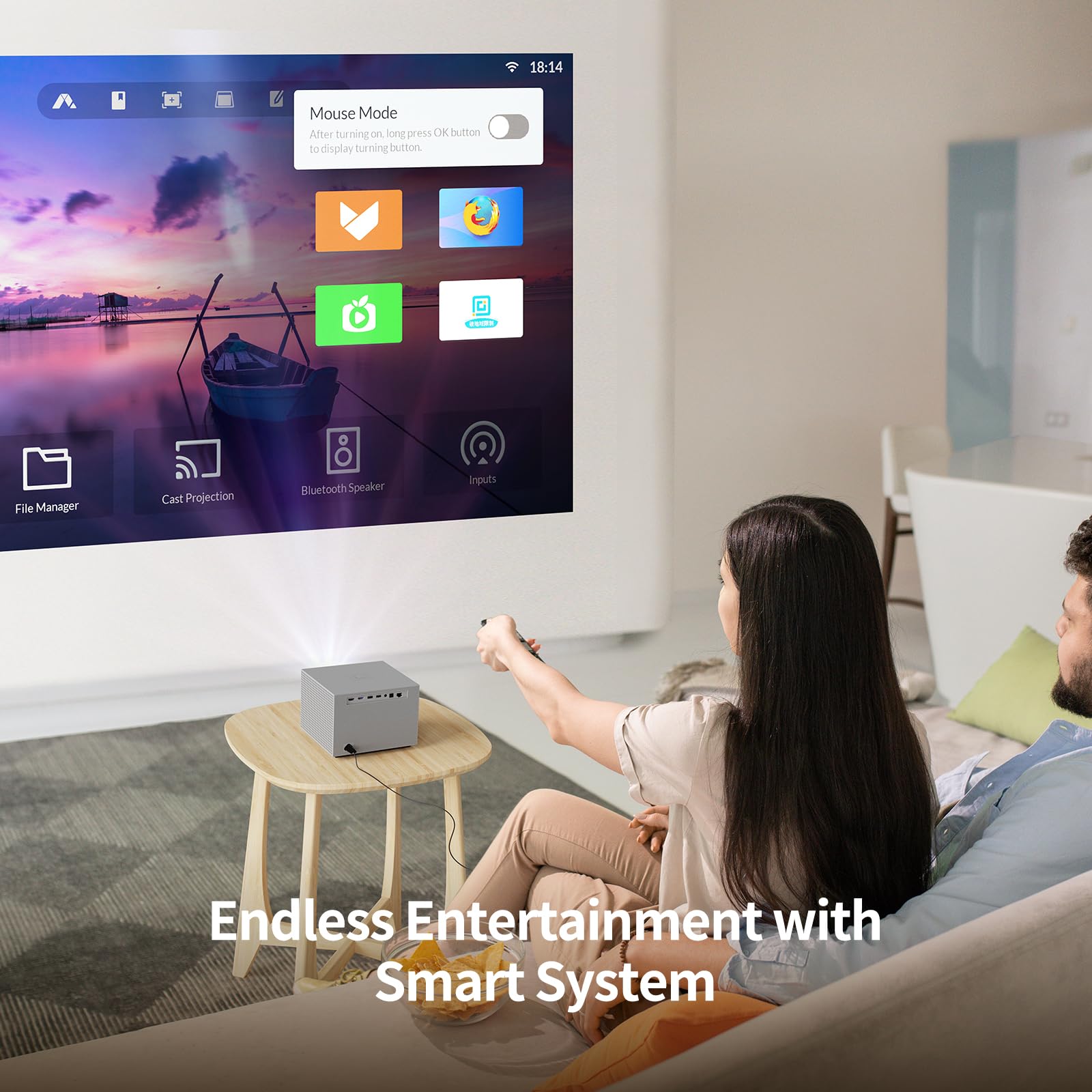 Proyector de Películas WEMAX Vogue Pro 1080p 1600 Lúmenes HDR10 con WiFi y Bluetooth, Dolby Audio DTS-HD, Compatible con Video 4K y Proyección Lateral