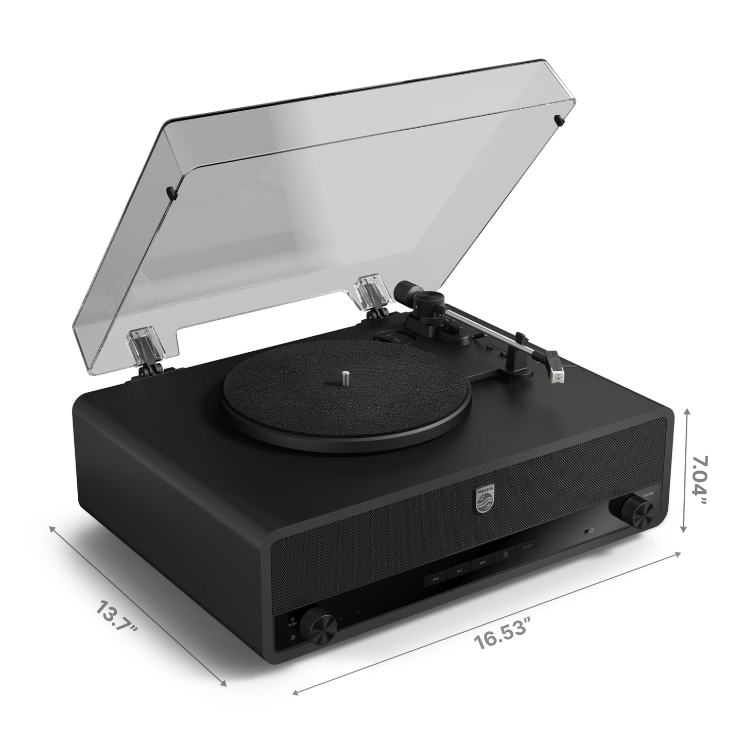 Philips Reproductor de grabación de tocadiscos Bluetooth todo en uno con altavoces integrados, reproductor de vinilo de 3 velocidades, lápiz Audio-Technica, entrada y salida de transmisión inalámbrica