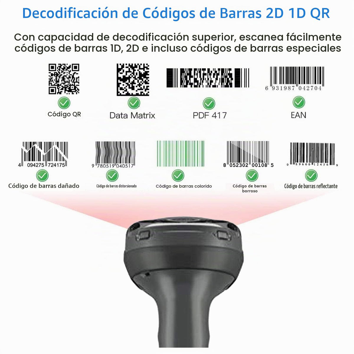 Escáner de Código de Barras JTTANDS Negro DS4608-SR USB para Sistema POS