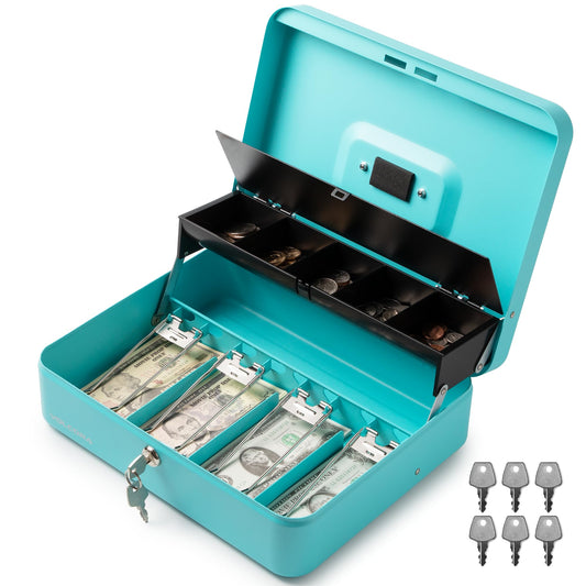 Caja de Dinero Volcora Grande con Cerradura Llave Metal Blanco Organizador Portátil Duradero Para Ahorro