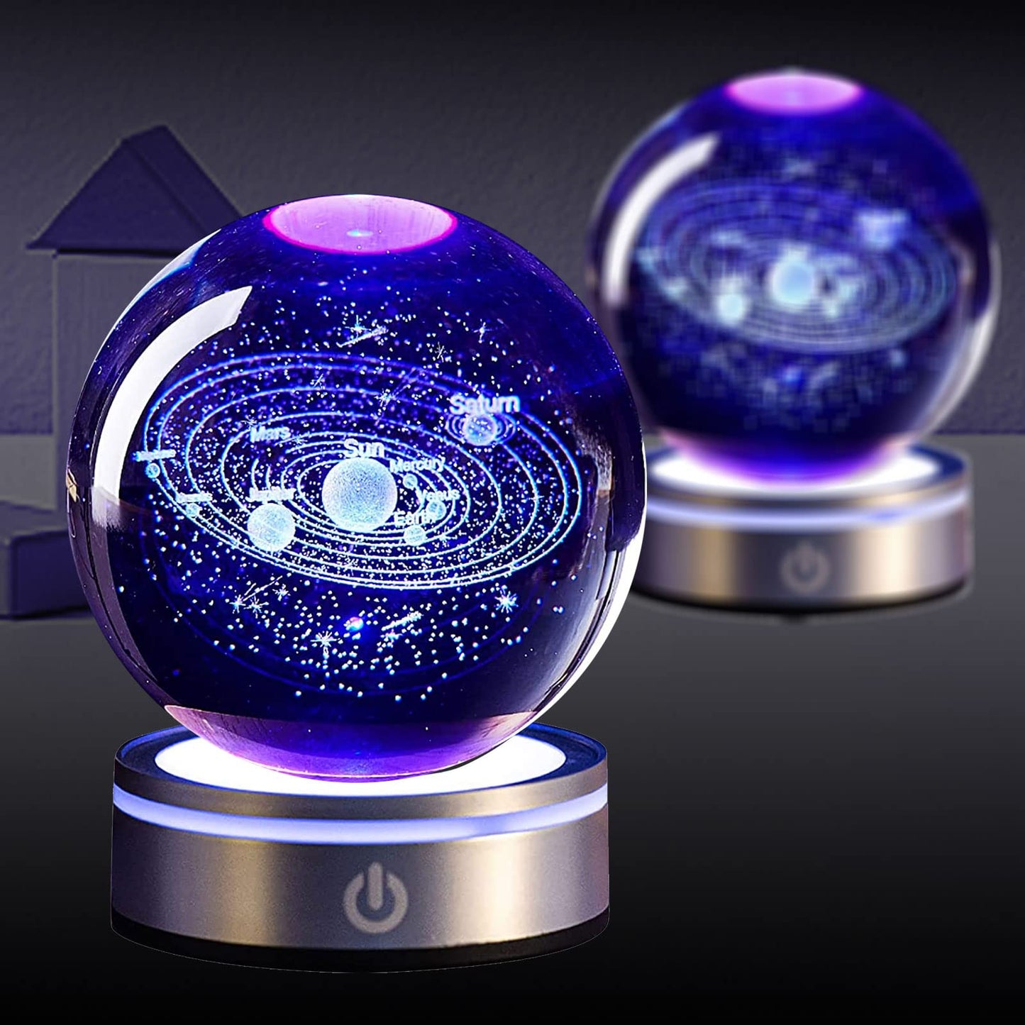 Bola de Cristal 3D, 8cm/3.15inch Sistema Solar Bola de Cristal Planetas Bola de Cristall con Base de la Lámpara del LED, Regalos de Astronomía de Planeta para Niños Adultos Amantes de la Astronomía