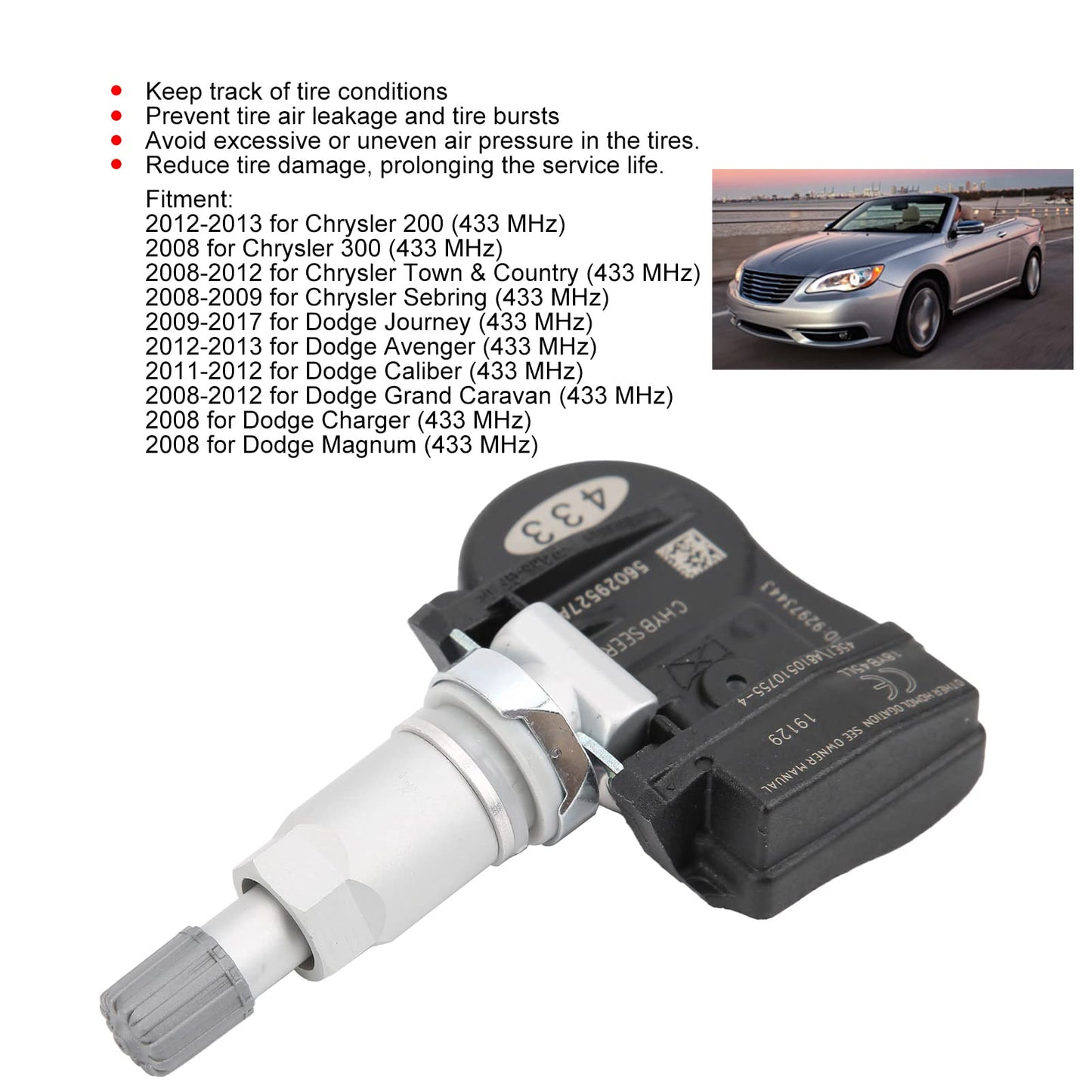 Sensor de Presión TPMS Reemplazo 56029527AA para Neumáticos 200 2012-2013 Journey 2009-2017
