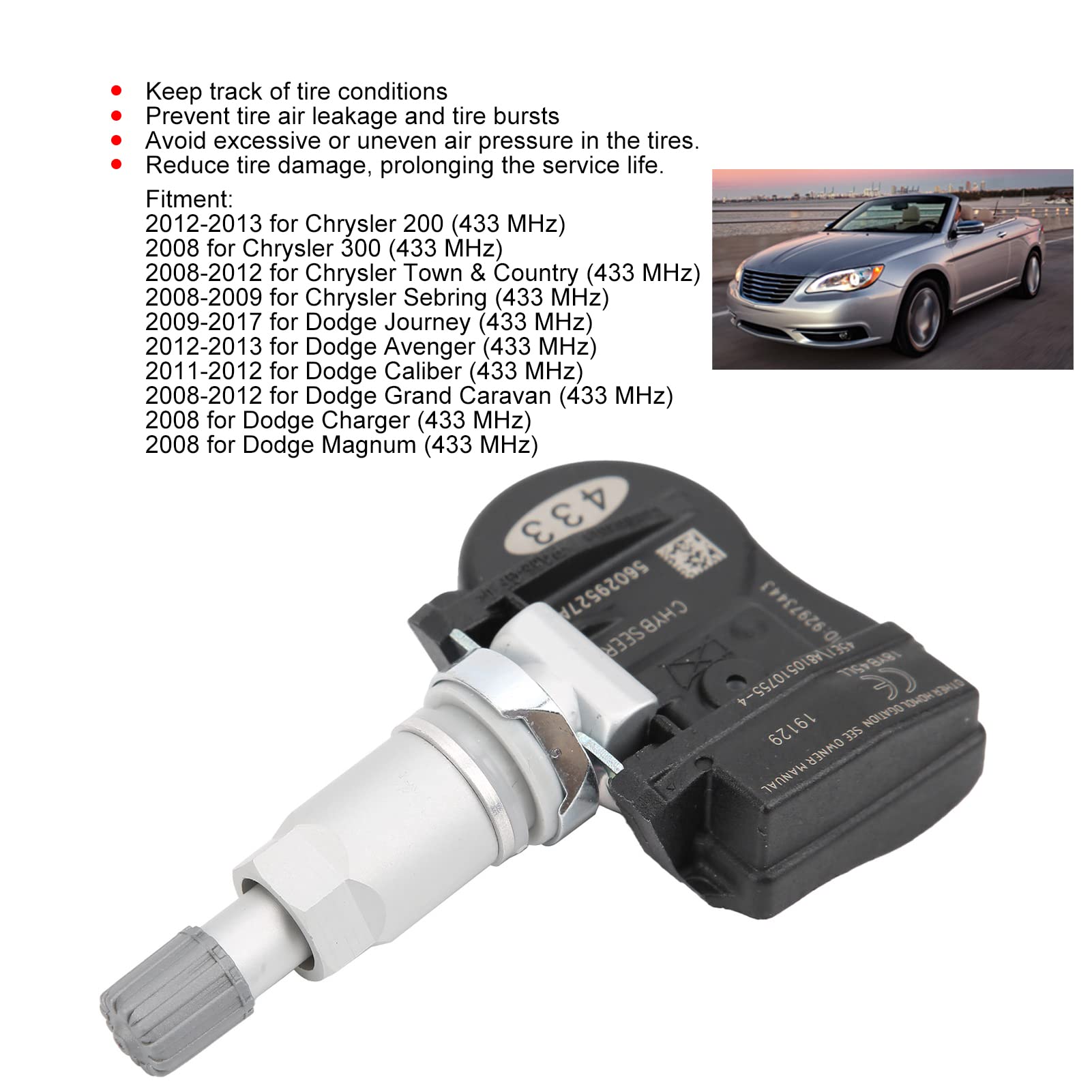 Sensor de Presión TPMS Reemplazo 56029527AA para Neumáticos 200 2012-2013 Journey 2009-2017