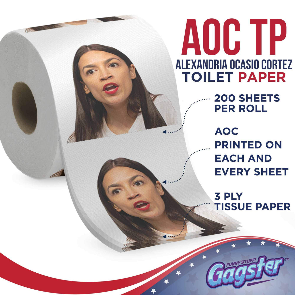 Rollo de Papel Higiénico Gagster Político Divertida Broma con Imagen AOC