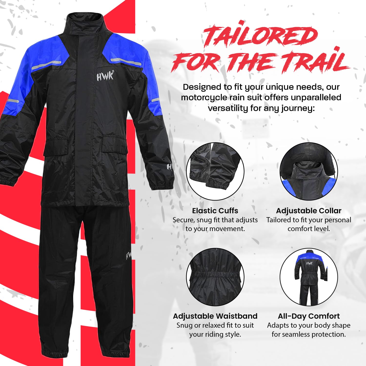 HWK - Traje de lluvia de motocicleta para hombres y mujeres, ropa, chamarras y pantalones reflectantes, traje de lluvia impermeable