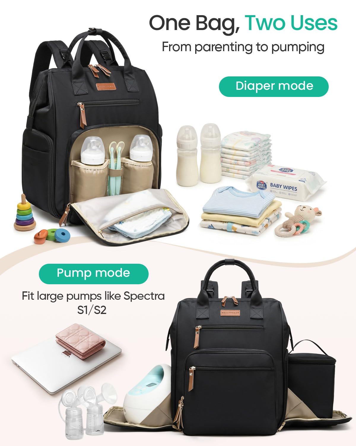 Qualyphant - Bolsa extragrande para extractor de leche con bolsa enfriadora, apta para Spectra S1 S2 Momcozy Medela | Bolsas de bombeo para madres de trabajo, diseño de doble cubierta y convertible
