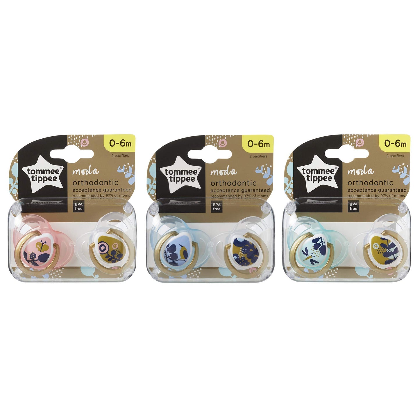 Chupetes Tommee Tippee Moda sin BPA 0-6 Meses Diseños Variados
