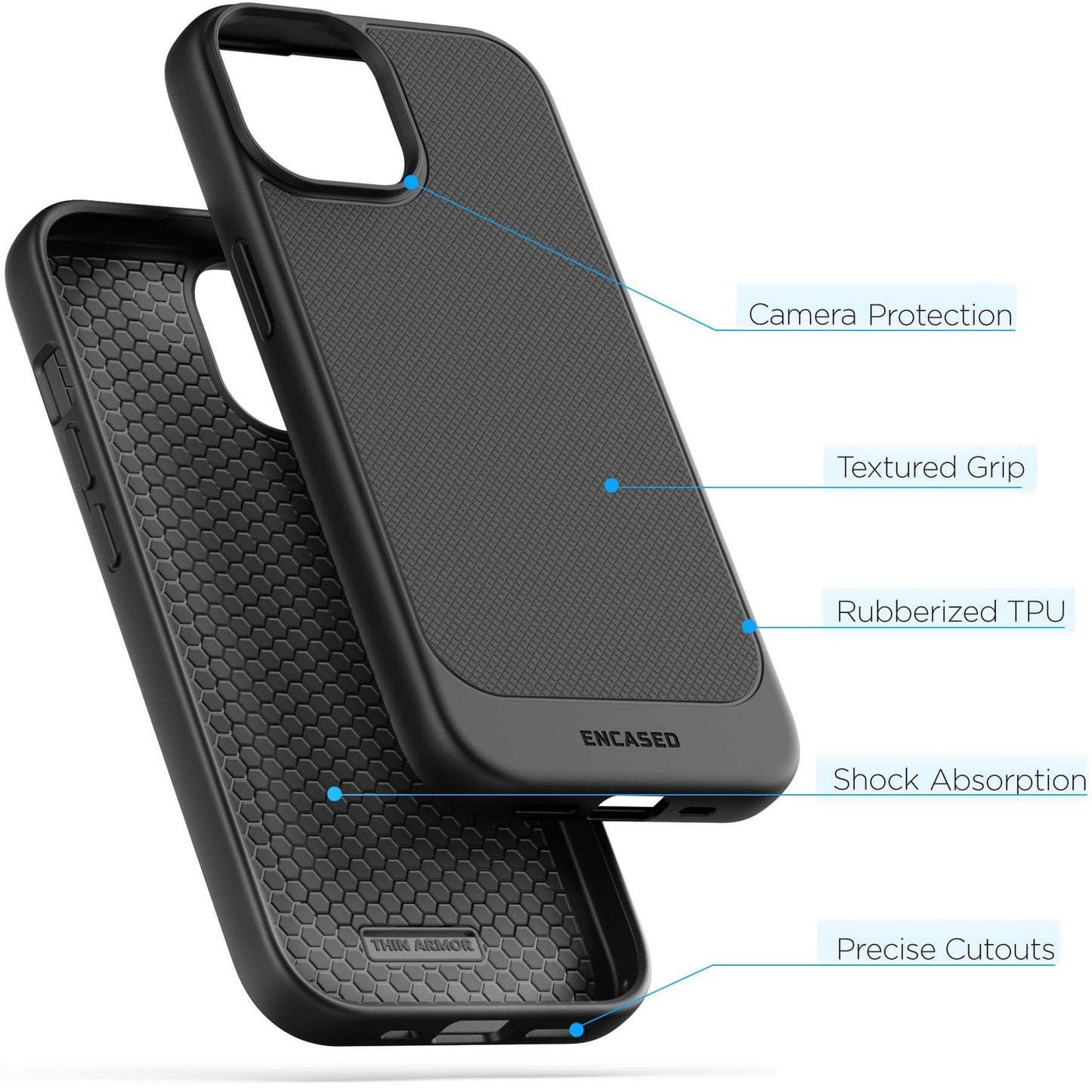 Funda iPhone 15 Encased negro mate ultra delgada y flexible