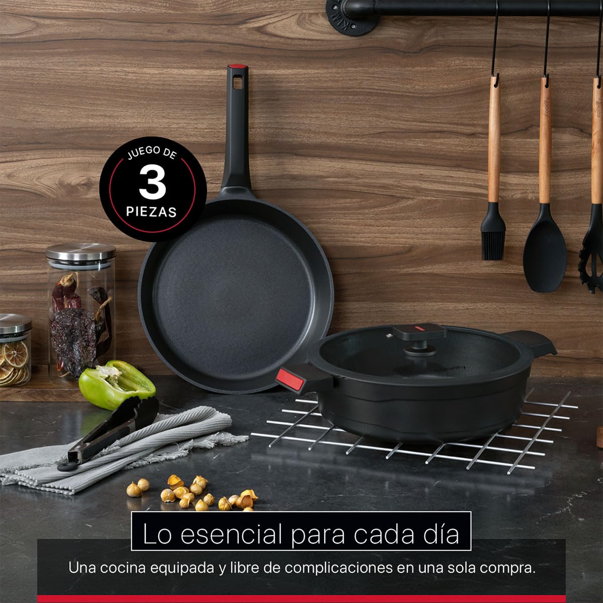 Cookify Set de Sarten y Cacerola de Aluminio con Revestimiento Antiadherente para todo tipo de estufas (3 piezas - 28 cm)