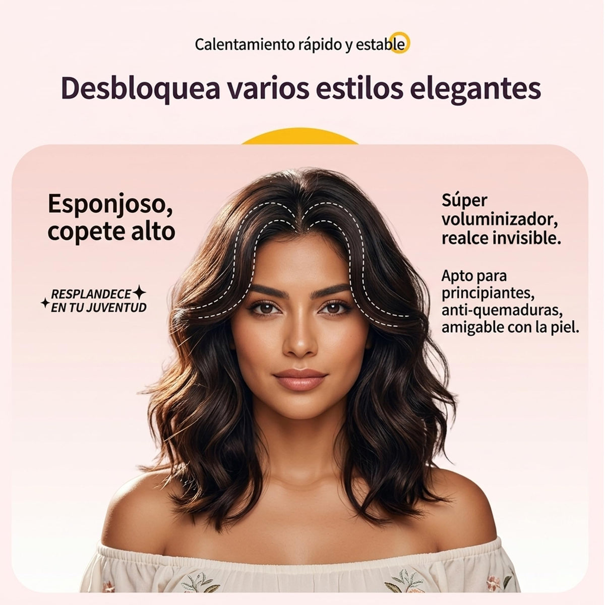Cepillo Térmico Iónico WisBtyCo Rosa con Queratina Vegetal y Calentamiento Rápido 30s para Volumen y Brillo