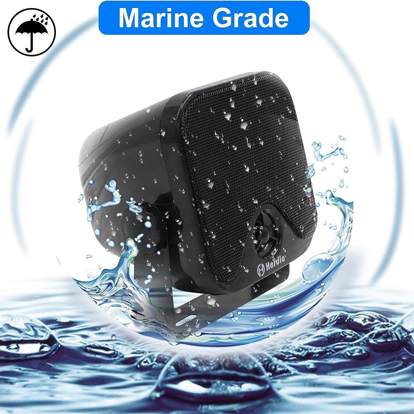 Herdio 100W 4 Inch Compact Waterproof Compatible con Bluetooth Marine Stereo Box Speaker for Boat ATV UTV Heavy Duty Powersports Vehicles Courtyard (Black)