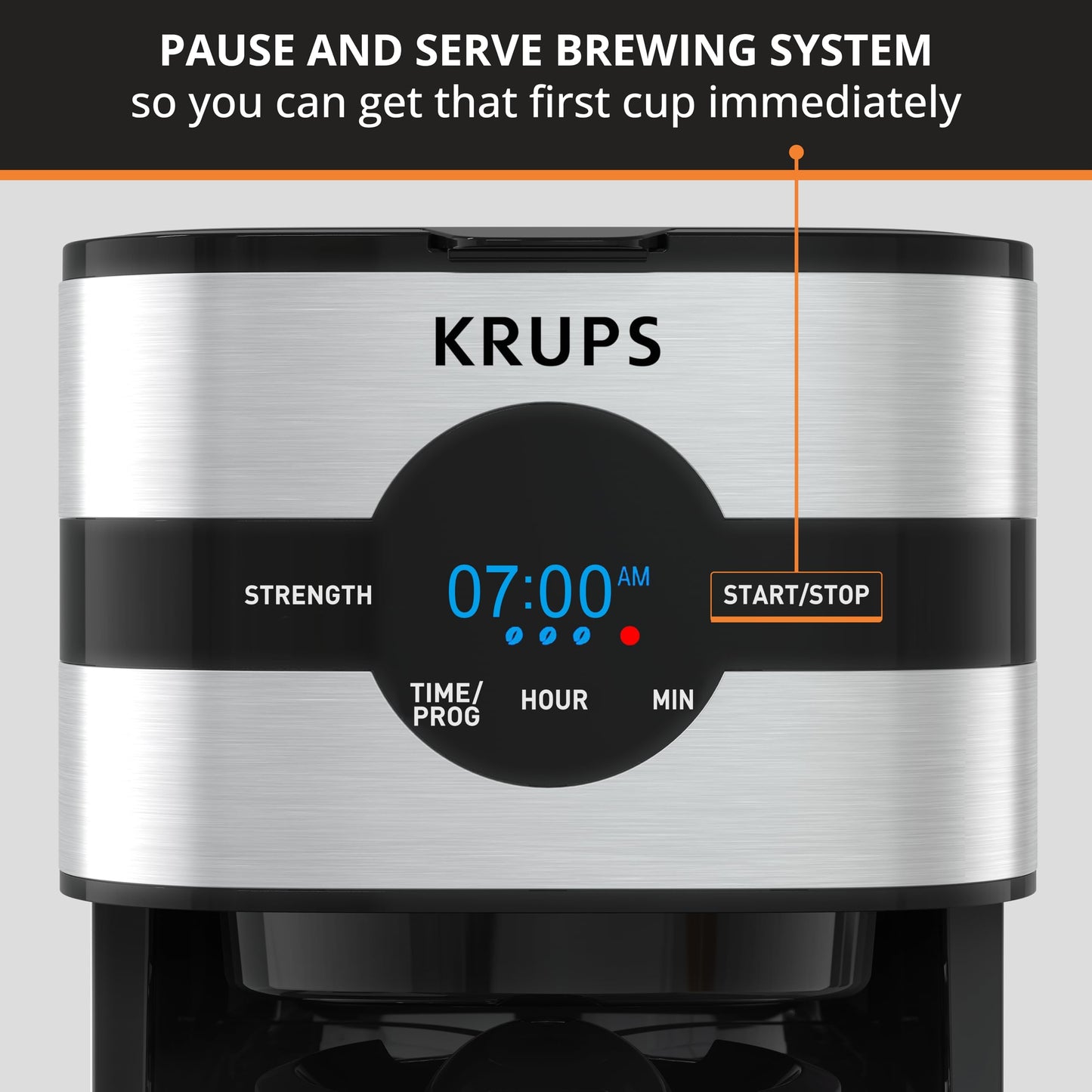 KRUPS Cafetera Simply Brew para 10 tazas de café con filtro permanente lavable con sistema antigoteo, función para mantener caliente el café. Incluye cuchara dosificadora KM205D50