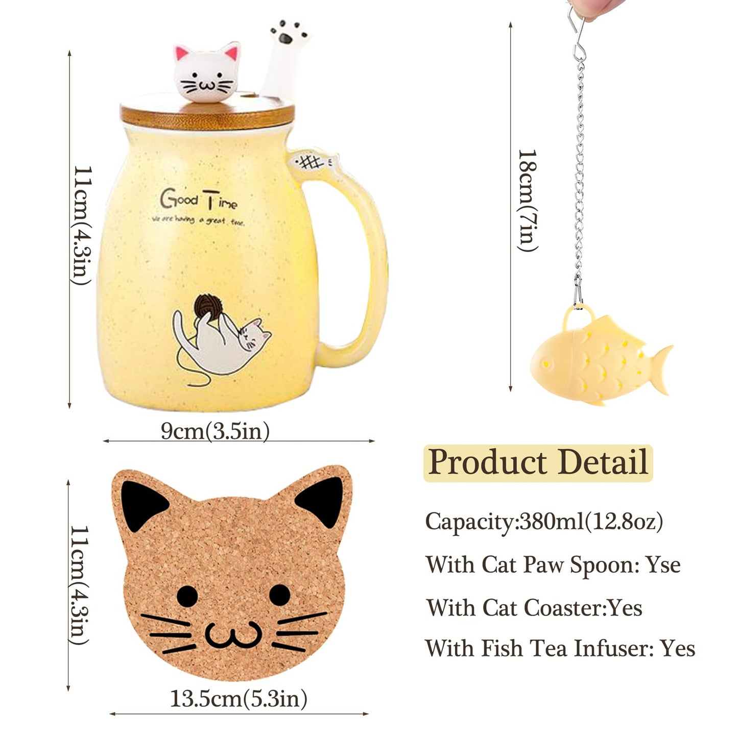 BigNoseDeer - Taza de té con infusor y tapa, taza de café de cerámica para gatos kawaii, taza de té, lindas cosas preparadas para gatos, regalos de cumpleaños, lindos regalos para mujeres y niñas (13