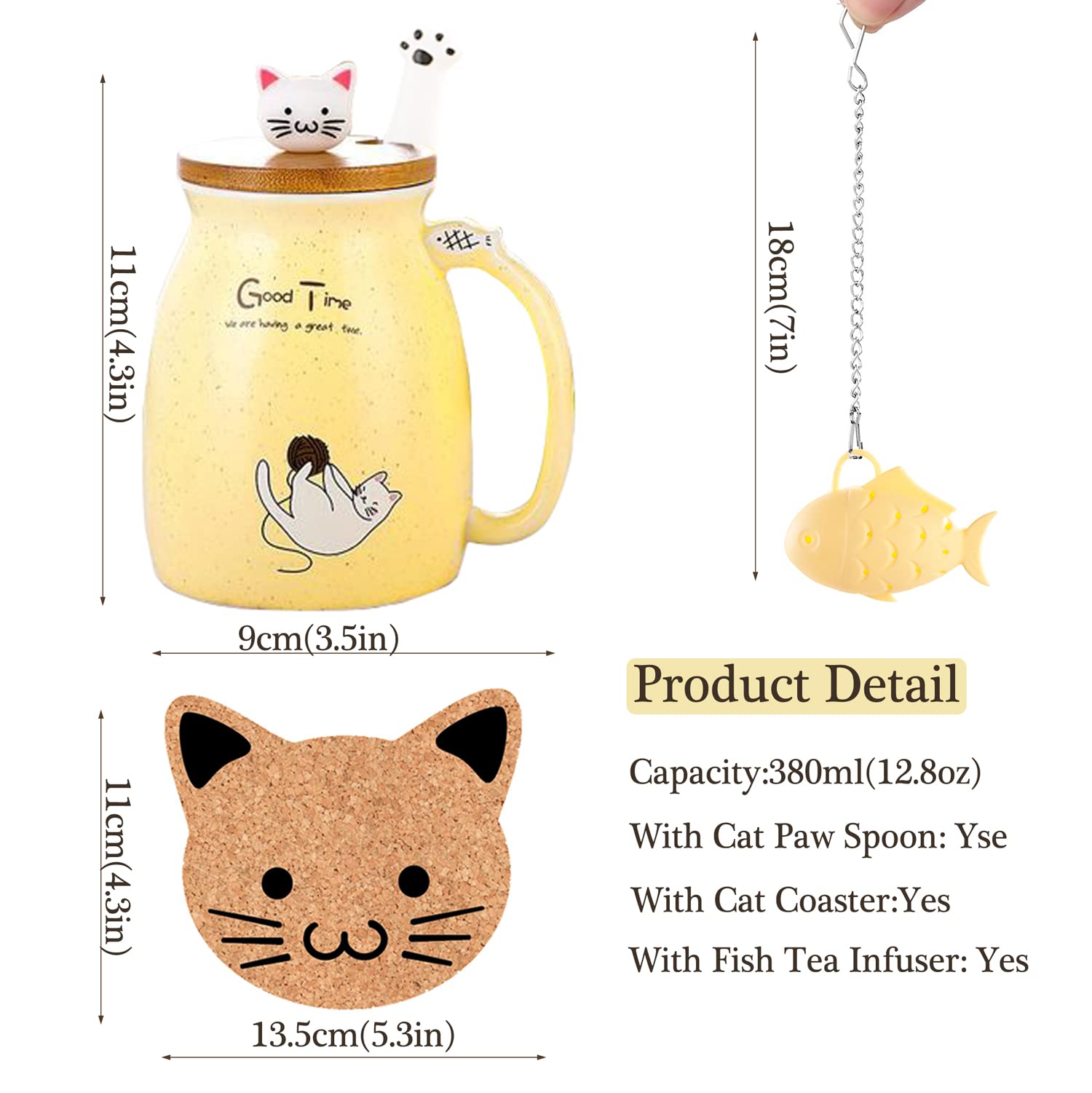 BigNoseDeer - Taza de té con infusor y tapa, taza de café de cerámica para gatos kawaii, taza de té, lindas cosas preparadas para gatos, regalos de cumpleaños, lindos regalos para mujeres y niñas (13