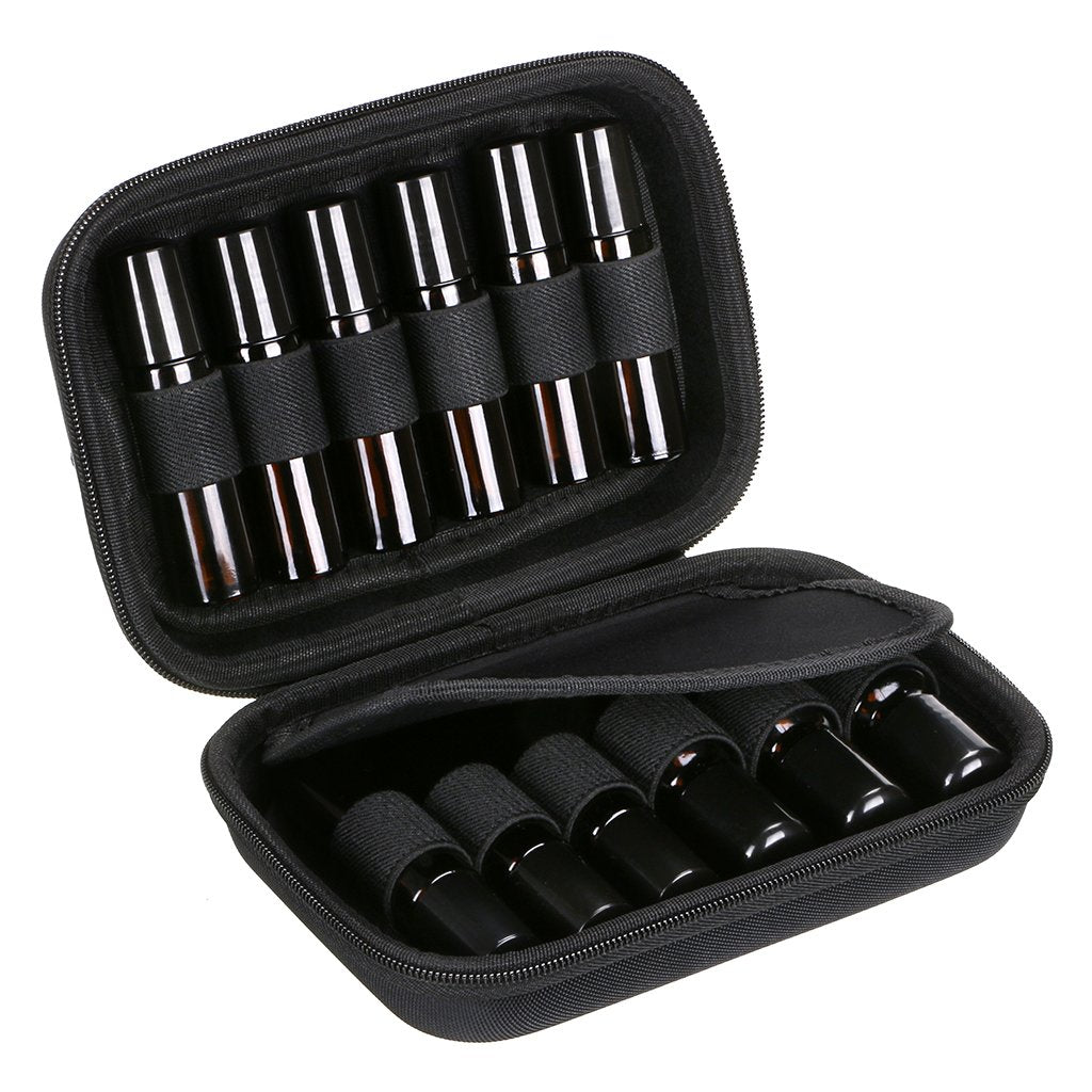 Hipiwe Hard Shell Essential Oil Carrying Case Holds 12 Bottles (Can hold 5ml, 10ml, &10ml Rollers) Travel Size Essential Oils Bag Organizer Perfect for Young Living, doTERRA, and more (Black)