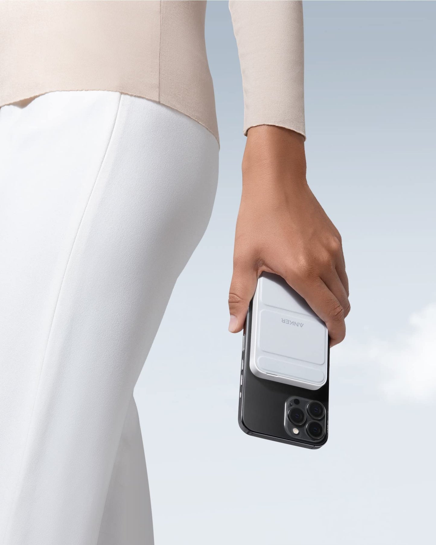 Batería Magnética Anker Blanco Dolomita Plegable 5000 mAh para iPhone 15 y 14 Series