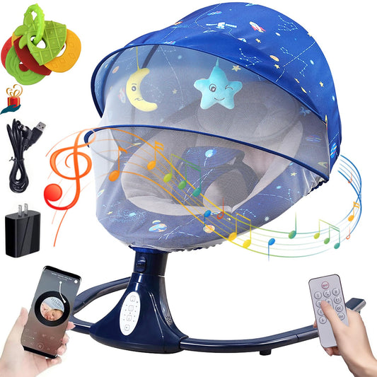 Mecedora Eléctrica AMIARYA Azul Estrellado con Mando a Distancia y Bluetooth para Bebé