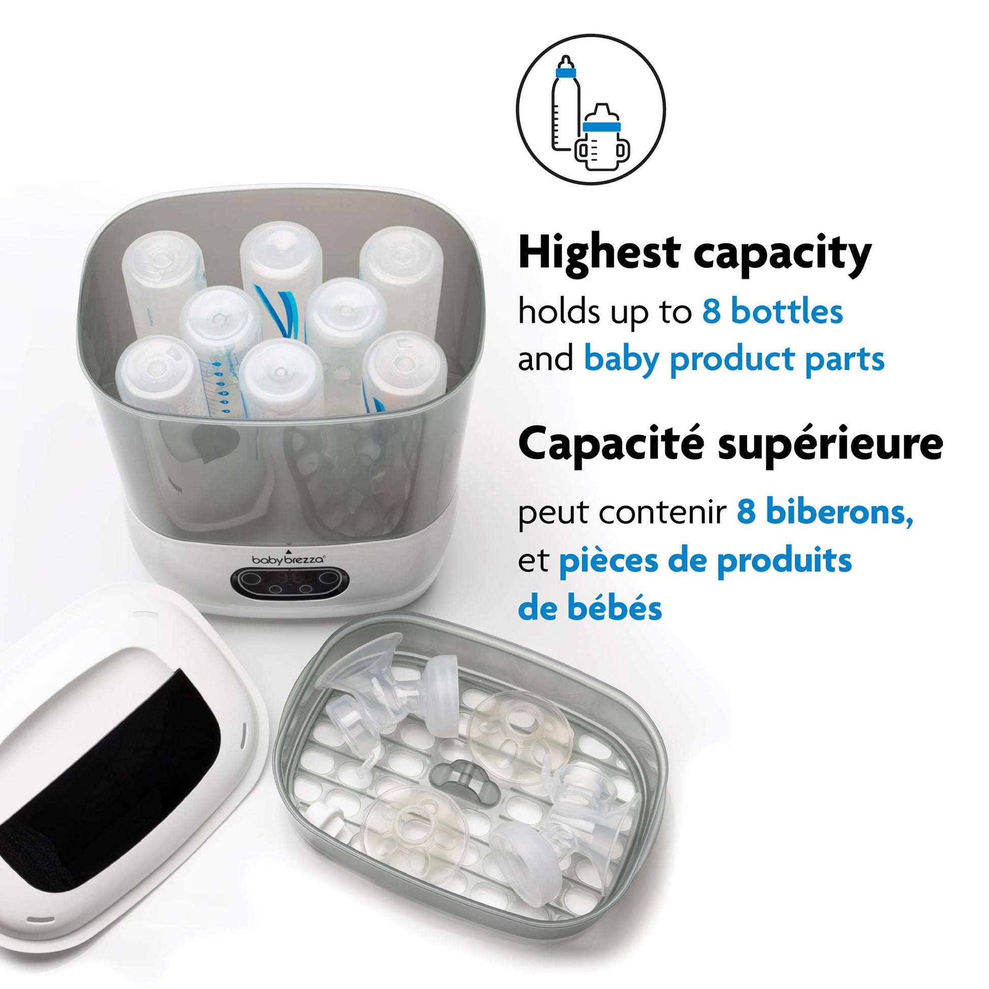Baby Brezza - Esterilizador y secador de biberones de bebé avanzado - Máquina eléctrica de esterilización a vapor - Esterilización universal para todas las botellas: plástico + vidrio + chupetes +