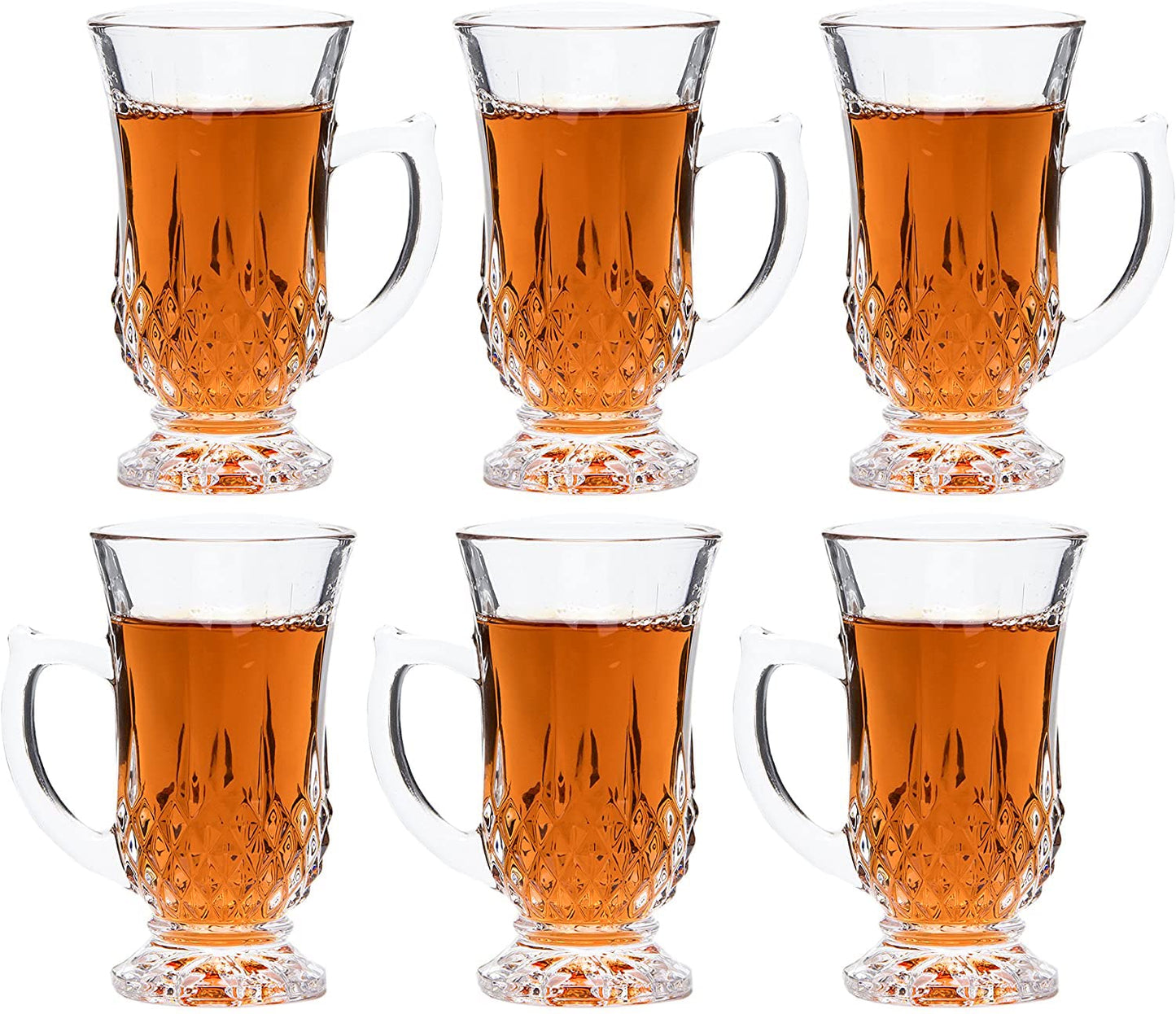 Juego de Tazas de Té de Vidrio Red Co. Transparente Clásico Diseño Grabado