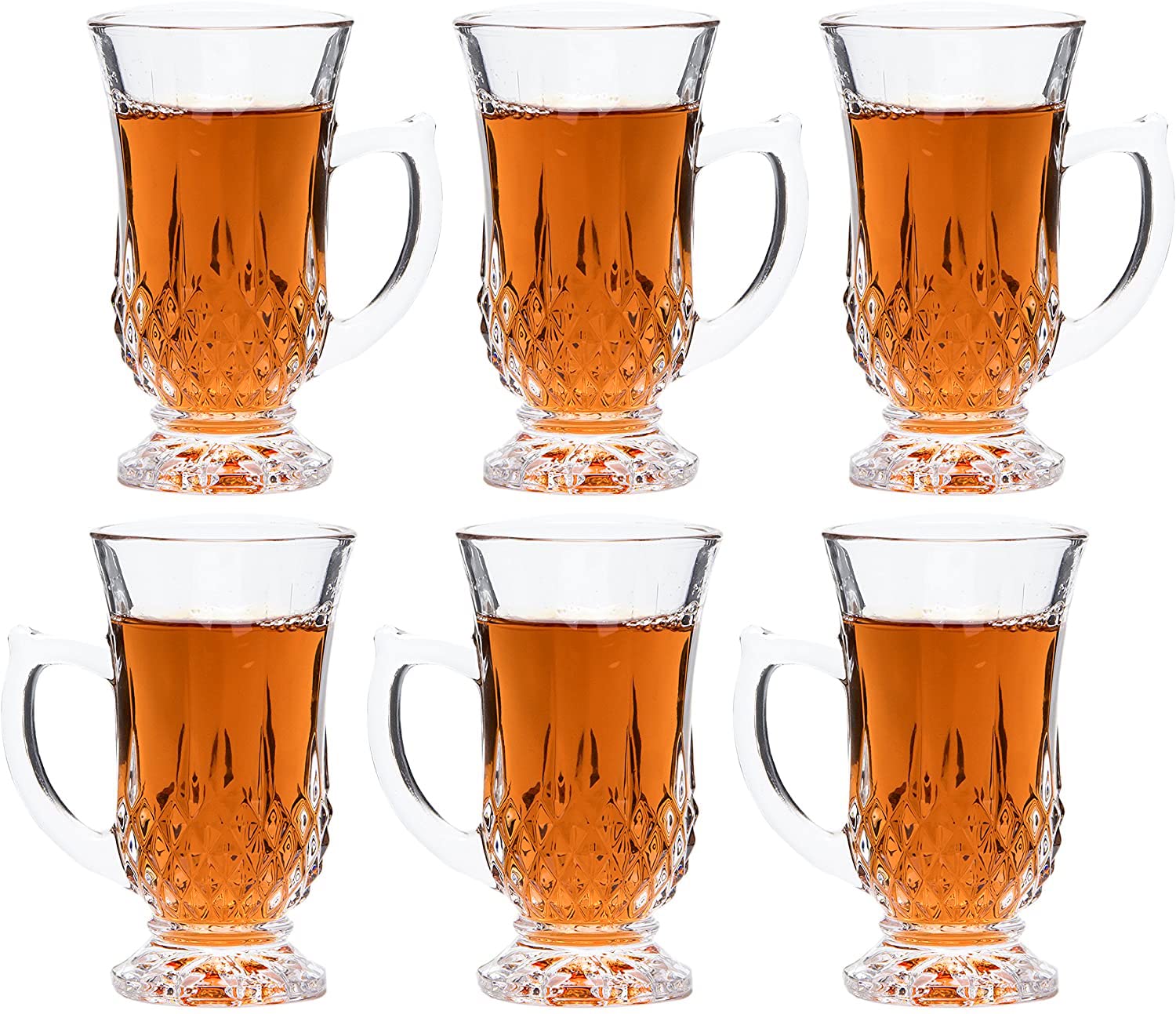 Juego de Tazas de Té de Vidrio Red Co. Transparente Clásico Diseño Grabado