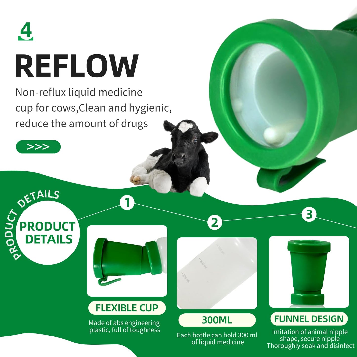 Paquete de 3 tazas de tetina, desinfección de limpieza de pezones sin reflujo, taza de inmersión para vaca, oveja, cabra, tetina sin retorno, 300 ml (verde)