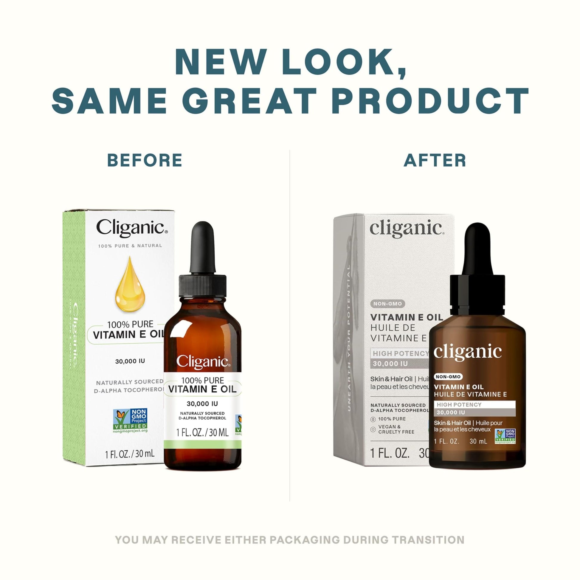 Cliganic Pure Vitamin E Oil, 30 ml - Pure Natural Face and Body Oil - Moisturizing Oil for Skin, Hair and Nails - 30,000 IU, Non-GMO Verified - Helps Reduce Signs of Aging, Improve Skin Texture