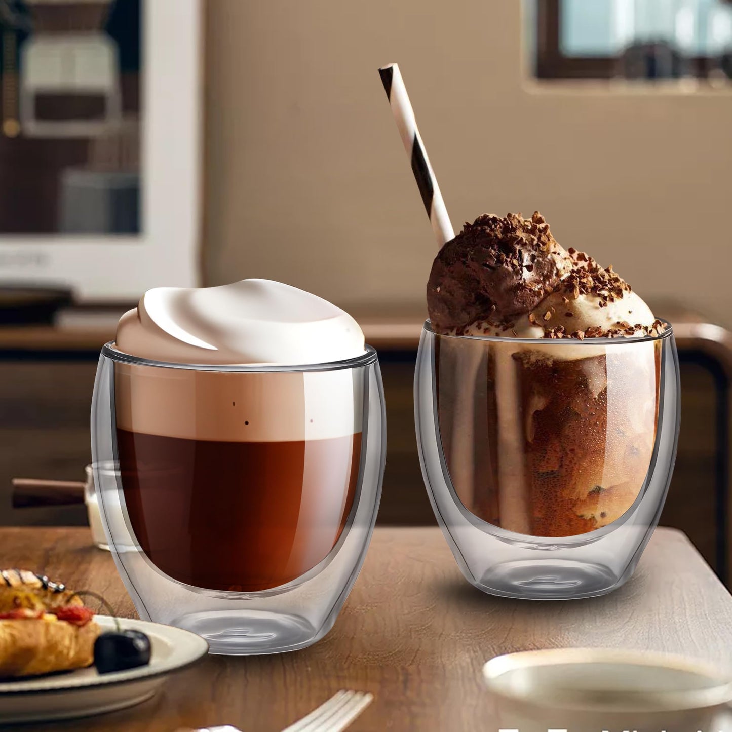 Juego de Tazas de Café YMMIND Vidrio Transparente de Doble Pared y Borosilicato Aislado para Bebidas Calientes o Frías