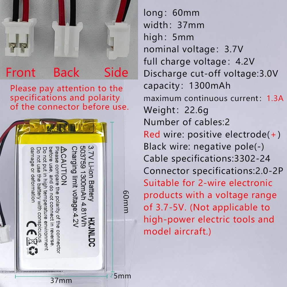 Batería de Repuesto de Polímero de Litio Recargable HXJNLDC 3.7V 1300mAh para Productos Electrónicos de Bricolaje y Almacenamiento de Energía Móvil