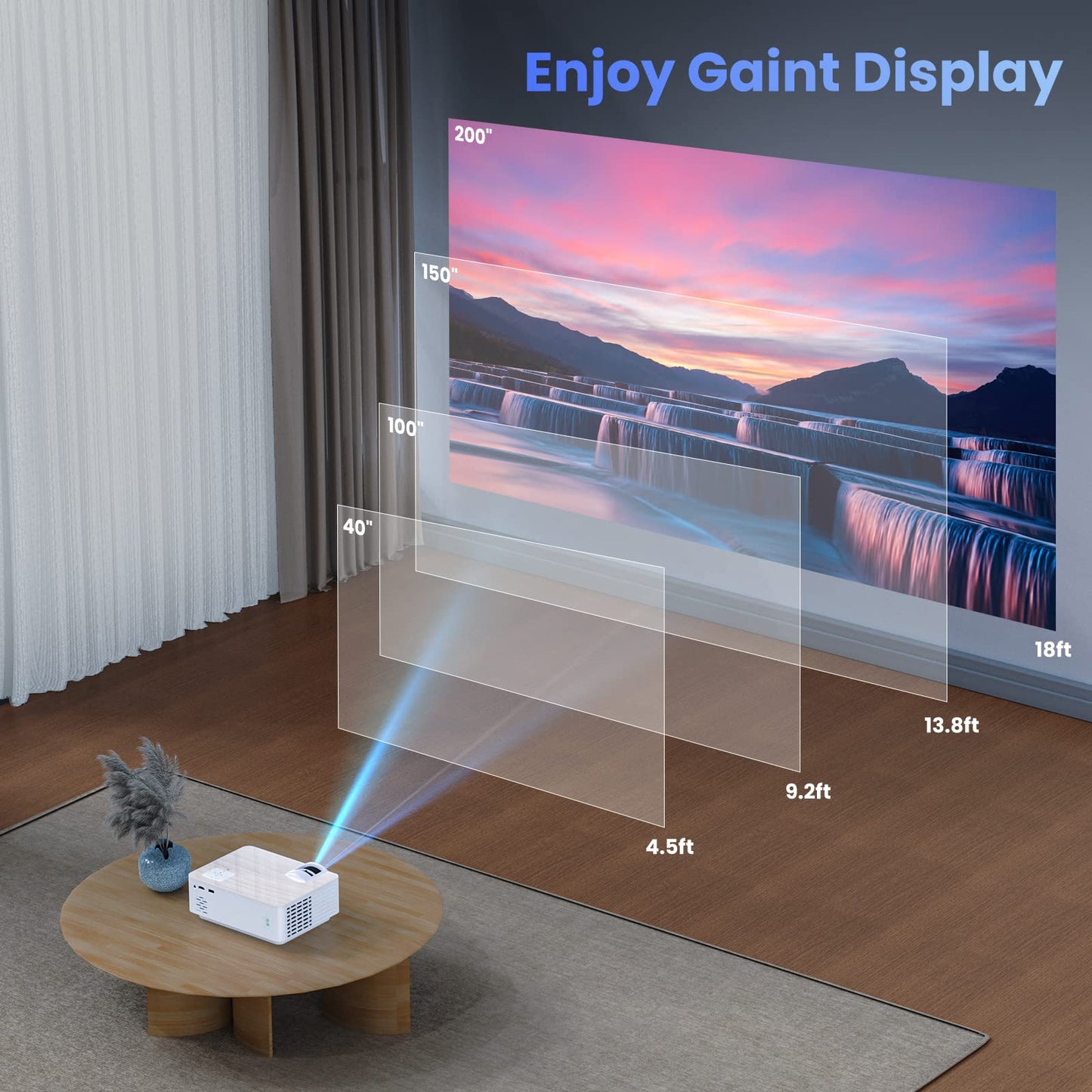 Groview Proyector, Mini proyector Bluetooth 1080P con visualización de proyector de 100 Pulgadas, para Exteriores 9500 Lux para teléfono, Compatible con VGA/HDMI/USB/SD/Laptop/Fire Stick/PS5, T6