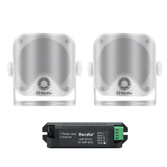 Bocinas Bluetooth Estéreo Herdio 4 Pulgadas Blancas Compactas a Prueba de Agua para Barco y Vehículos Todo Terreno