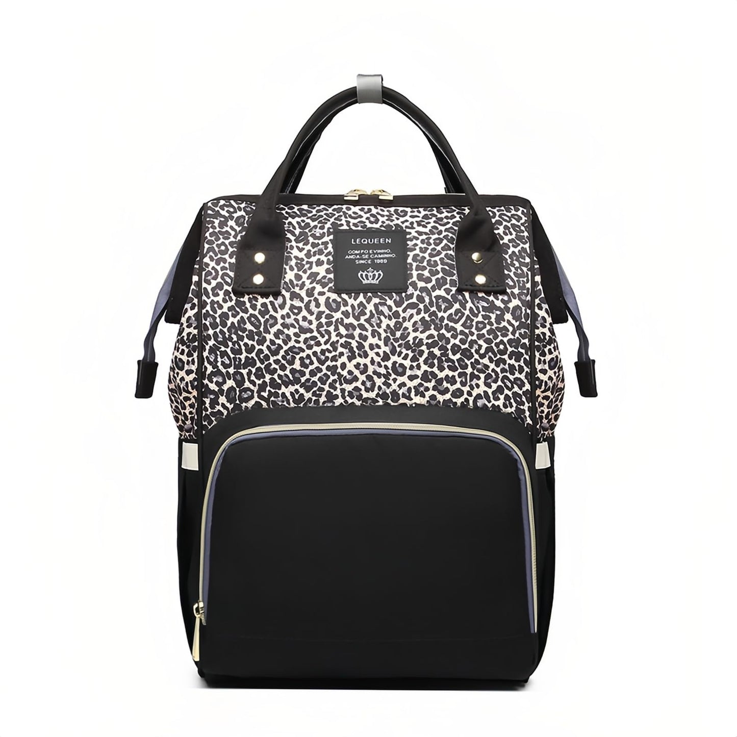 Bolsas de pañales con estampado de leopardo, multifuncional, bolsa de pañales para cuidado del bebé, mochila de viaje, gran capacidad, café