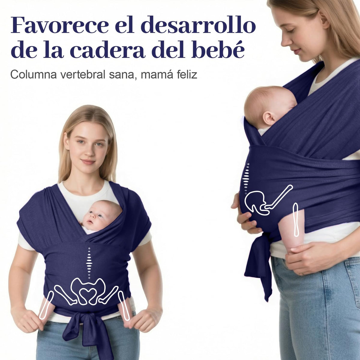 Niños Portador, 1 Pieza ajustable Niños Portador, Fular Elástico para Bebé y Recién Nacido Ergonómico, Hasta 10Kg (Azul marino)