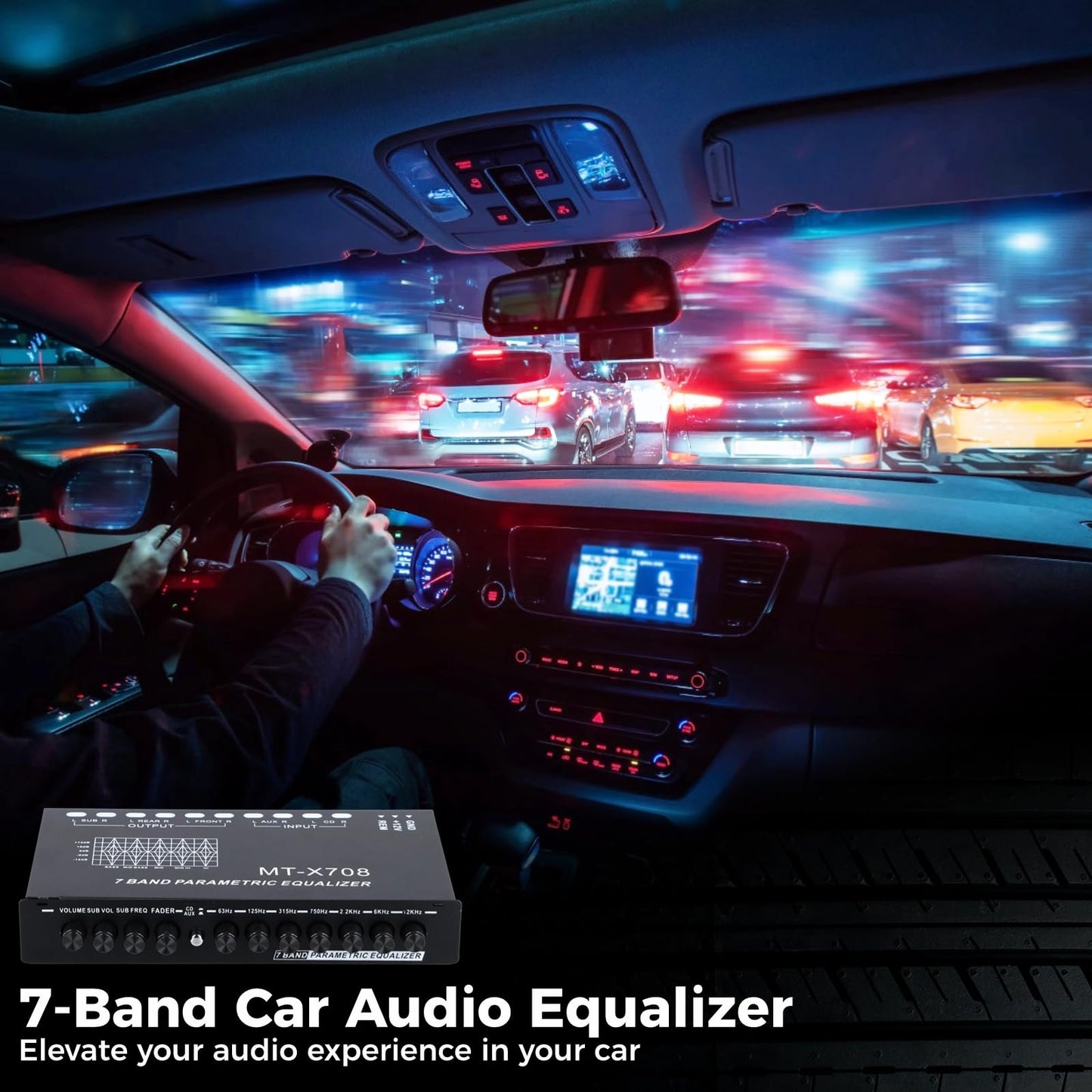 Ecualizador de Coche con Salida Delantera Trasera y Subwoofer 7 Bandas Ajustable