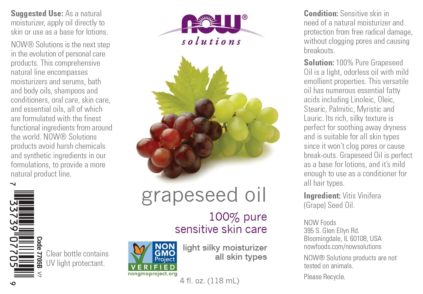 Now Foods | Grapeseed Oil 4 Oz | Aceite de semilla de uva