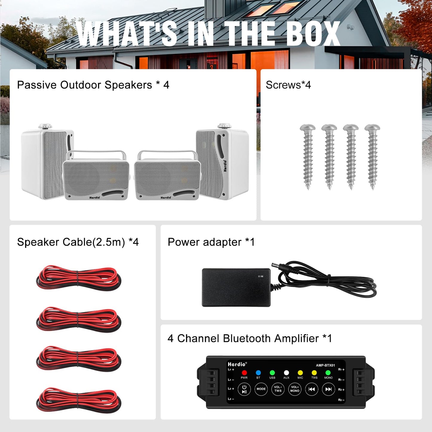Herdio Altavoces Bluetooth impermeables para exteriores de 3.5 pulgadas, sistema de altavoces de montaje en pared con graves potentes de 400 W, para el hogar, patio, jardín, porche, cubierta