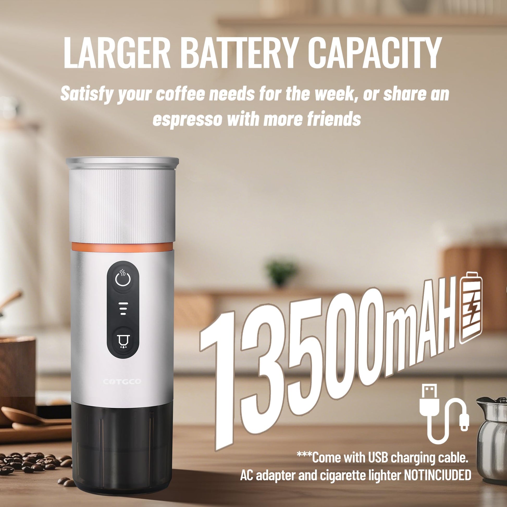 COTGCO - Cafetera portátil para viajes: cafetera portátil, autocalentamiento, haz 8 tazas de café de una carga, café en cualquier momento - Compatible con cápsulas Nespresso - Blanco