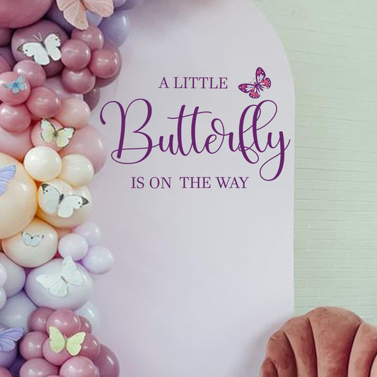 Calcomanía Letrero Fiesta Baby Shower Diseño Mariposa Morada para Niña o Niño