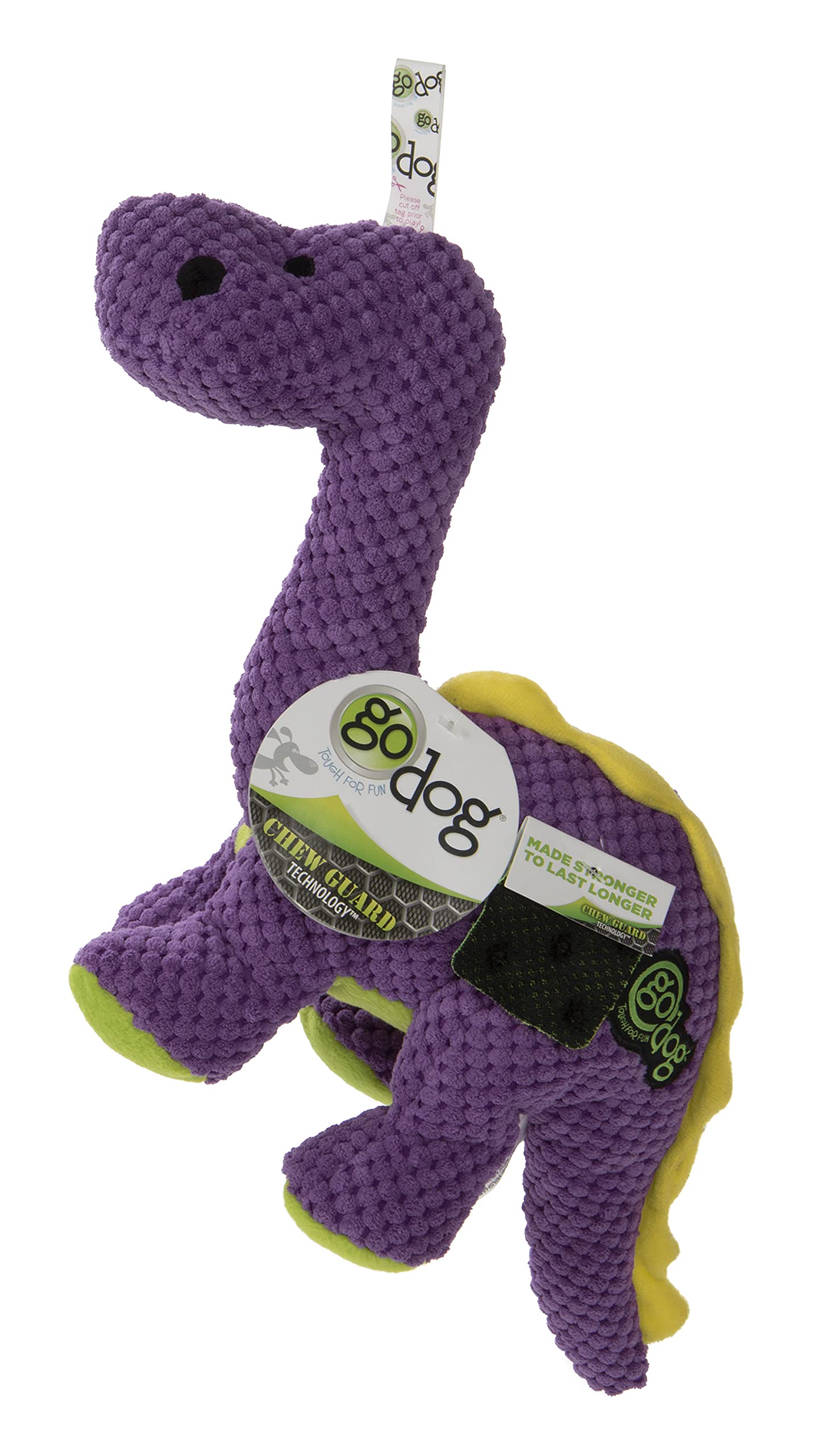 goDog Checkers Dinos Bruto - Juguete de Peluche chirriante para Perro, tecnología de protección masticable, Color Morado, Grande