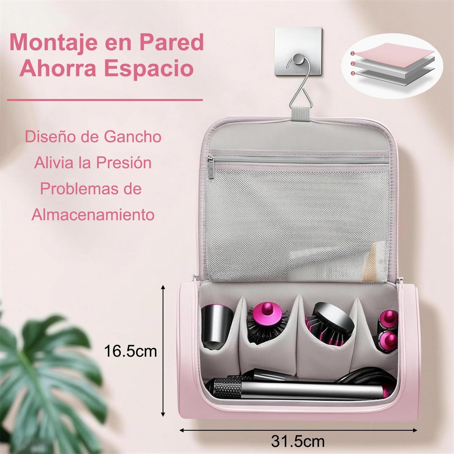 Estuche de Viaje Colgable Compatible con Shark FlexStyle y Dyson Airwrap, Bolsa Organizadora Impermeable de Gran Capacidad para Accesorios (Rosa)