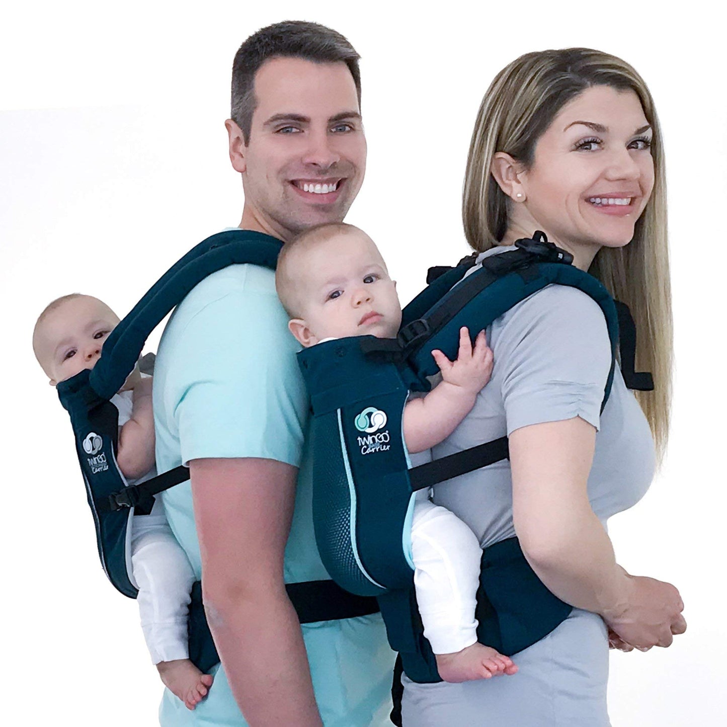 Portabebés TwinGo Air Verde Azulado Malla Transpirable Ajustable Tándem o Individual para Hombre y Mujer XS-XXL