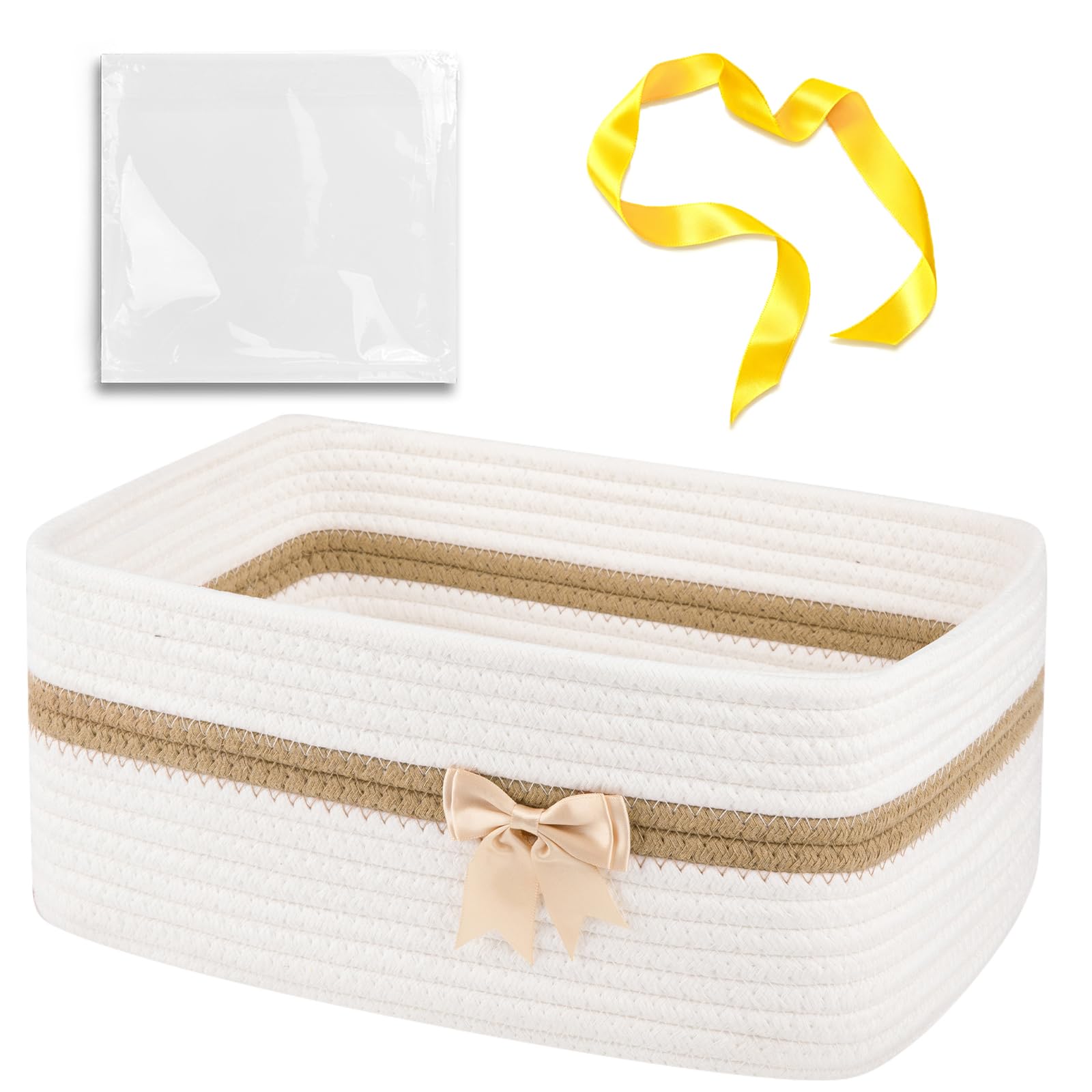 OIAHOMY - Cesta de almacenamiento tejida grande con asas para guardería, estantes de sala de estar, cesta de lazo para regalos vacía con bolsas de regalo y cintas para baby shower, contenedor de