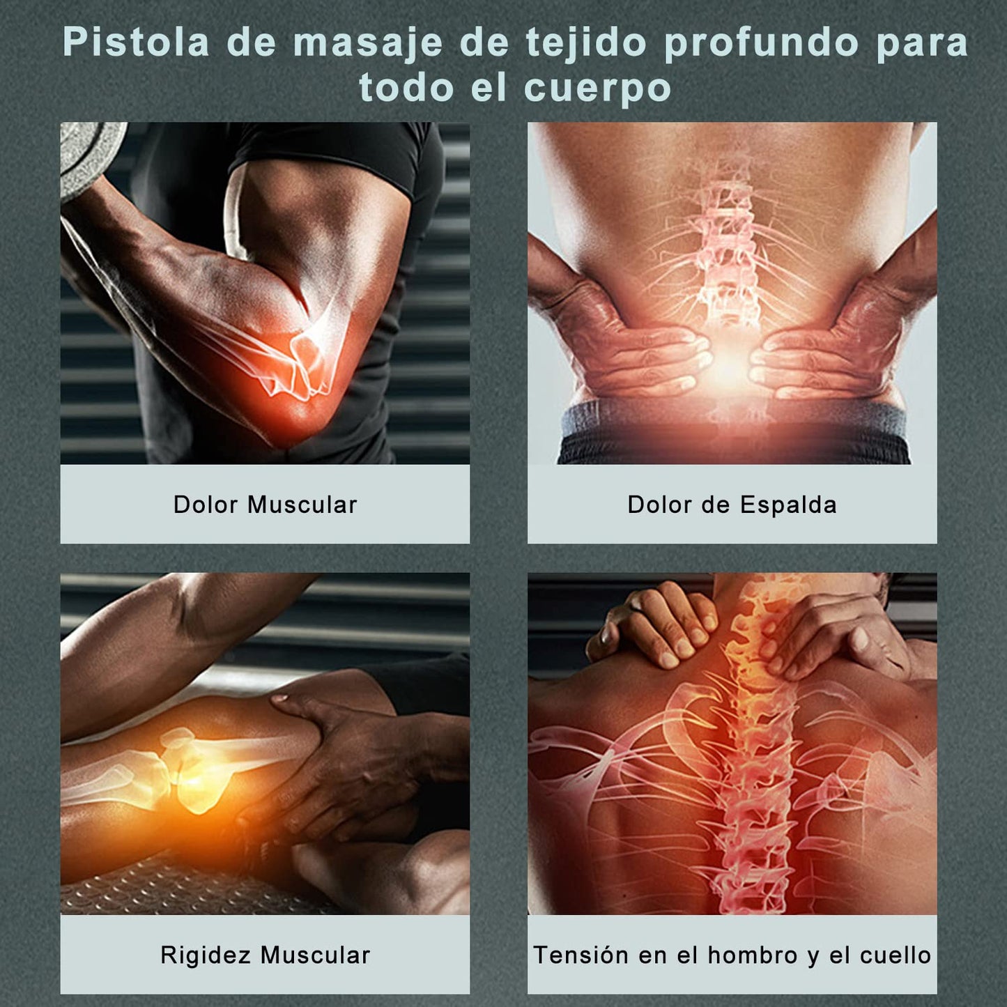 Pistola de Masaje con 32 Niveles Ajustables, 8 Cabezales de Pistola Masaje Muscular, USB Recargable, Ultra Silenciosos y Pantalla Táctil LCD Pistola Masajeadora para aliviar el Dolor y la rigidez de los músculos