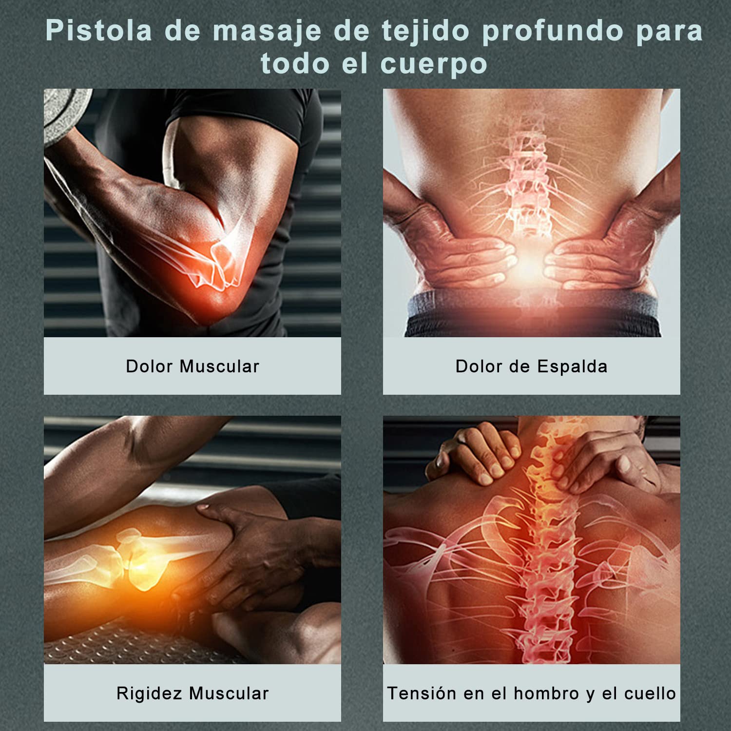 Pistola de Masaje con 32 Niveles Ajustables, 8 Cabezales de Pistola Masaje Muscular, USB Recargable, Ultra Silenciosos y Pantalla Táctil LCD Pistola Masajeadora para aliviar el Dolor y la rigidez de los músculos