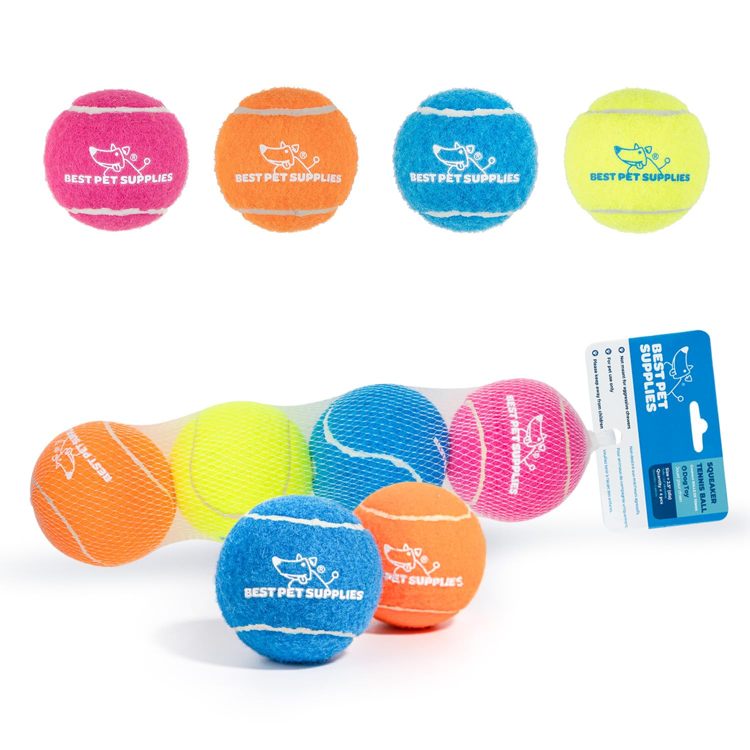 Best Pet Supplies - Pelotas de Tenis chirriantes para Perros, Paquete de 4, Juguetes interactivos de Alta Resistencia para lanzar y Buscar, apoya el Ejercicio y el Entrenamiento de Comportamiento