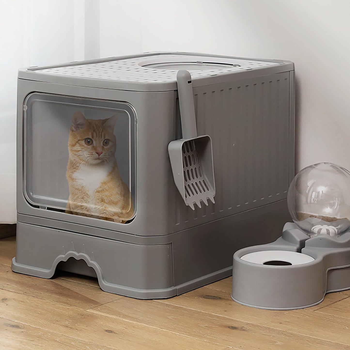 Arenero Plegable TXG Gris Oscuro con Cajón para Gato Grande hasta 12,5 kg