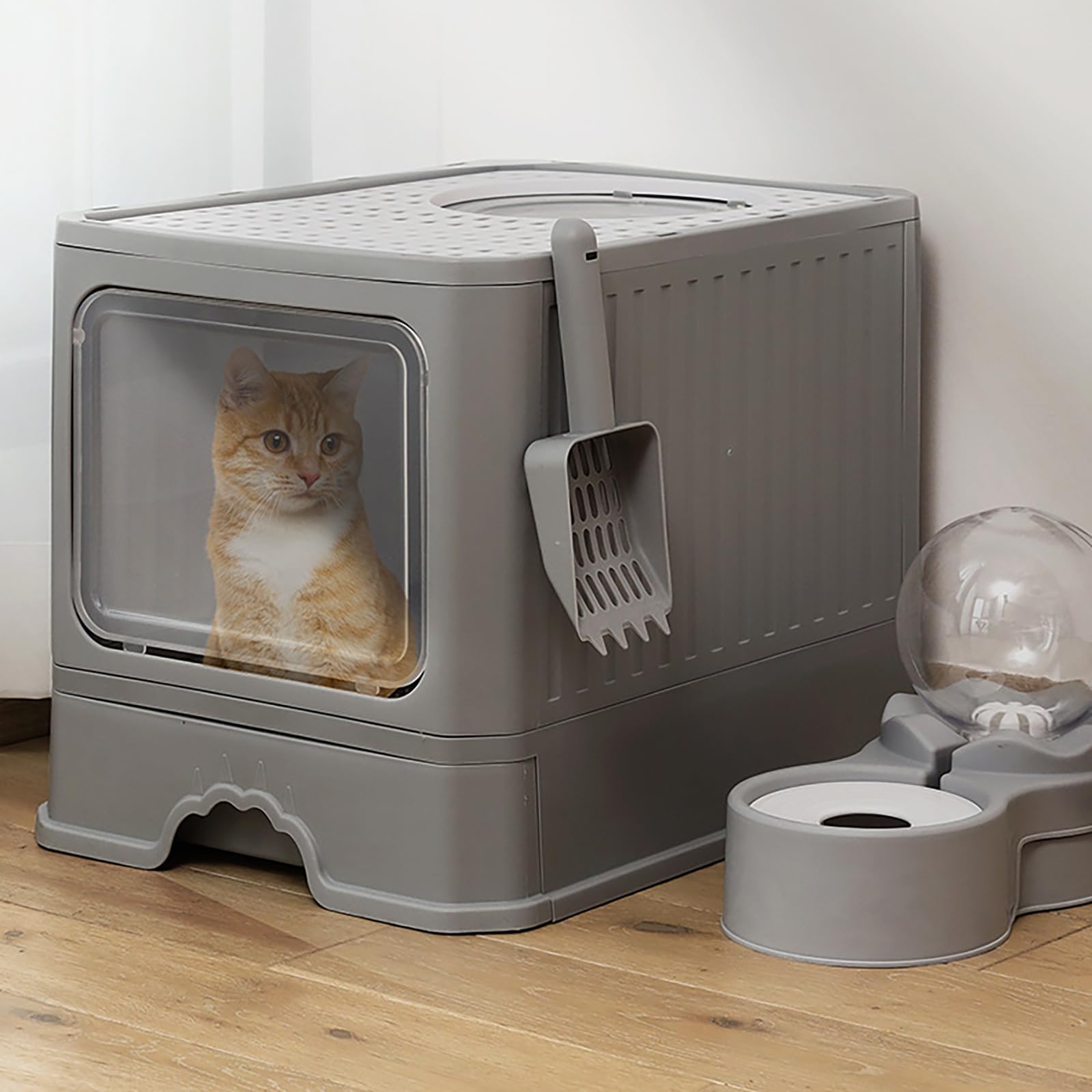 Arenero Plegable TXG Gris Oscuro con Cajón para Gato Grande hasta 12,5 kg