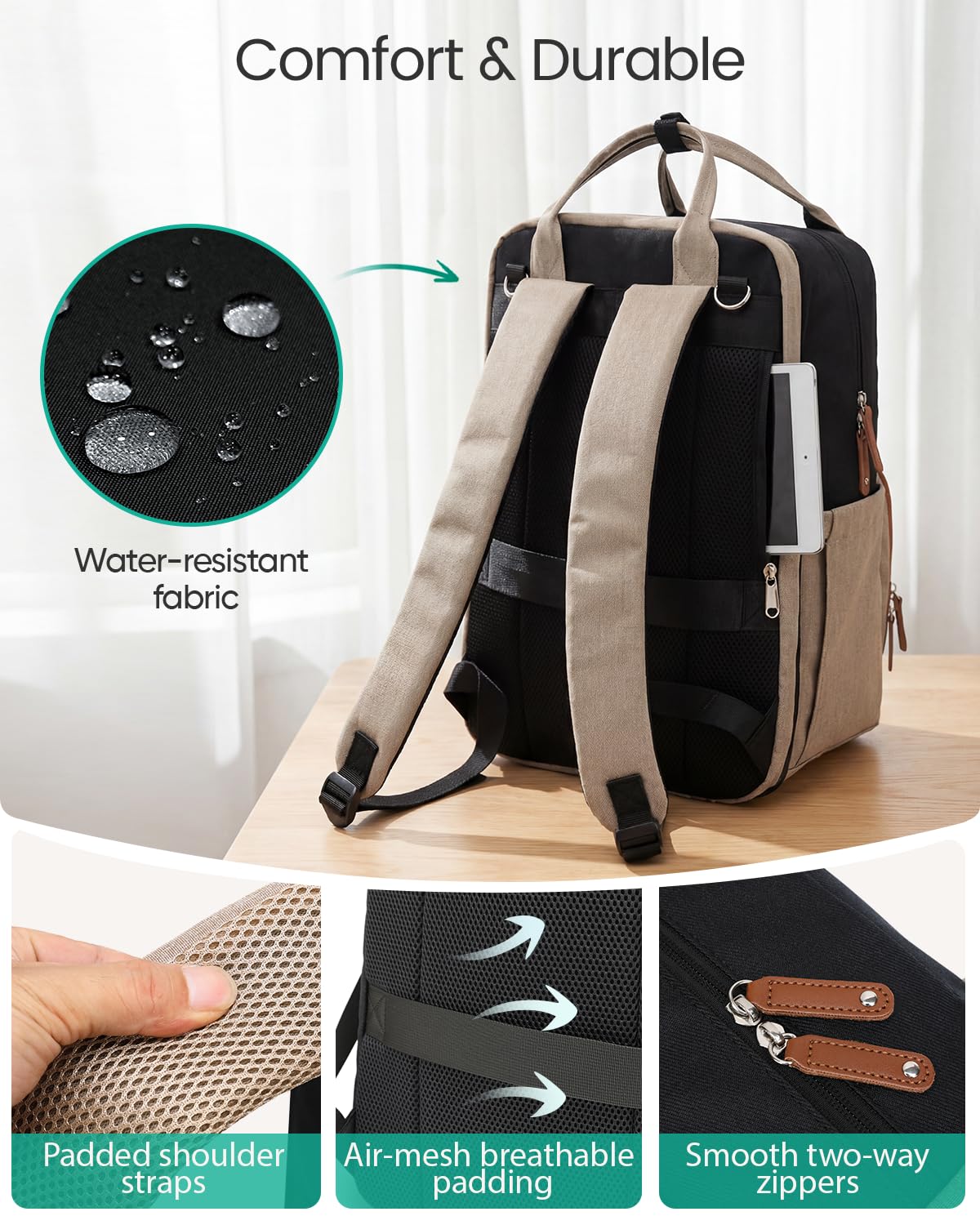 Qualyphant Mochila para pañales extragrande para dos niños, bolsas expandibles de 35 l para mamá, niña, niño, papá y niño pequeño, bolsa de pañales de viaje grande con 21 bolsillos Caqui negro
