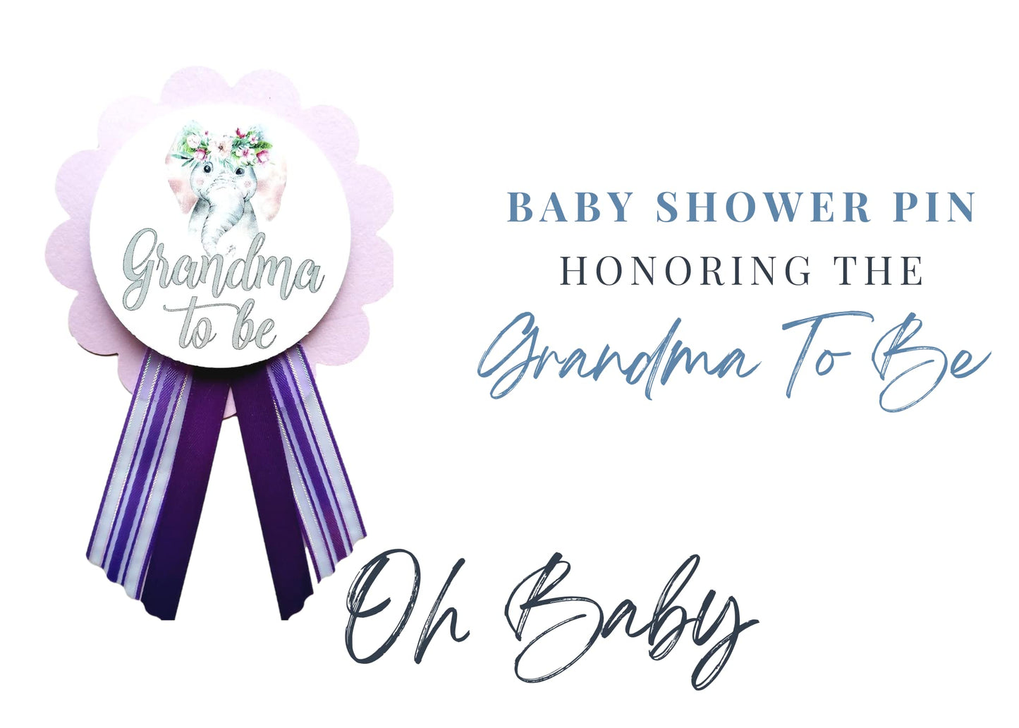 Grandma to Be Baby Shower Pin para no usar, morado elefante, es una niña Baby Sprinkle