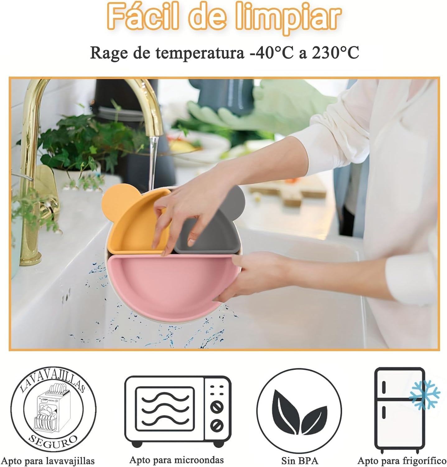 Plato y Cubiertos de Silicona para Niños Azul con Diseño Compartimentado Extraíble